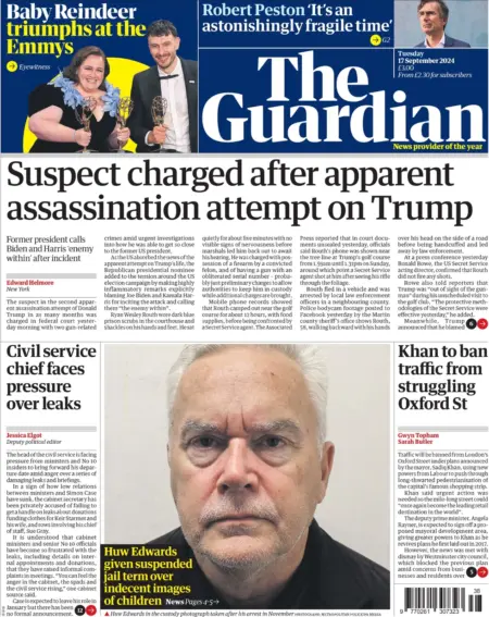 The Guardian – Suspect charged after apparent assassination attempt on Trump 