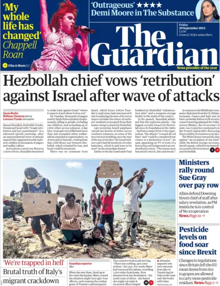 The Guardian – Hezbollah chief vows ‘retribution’ against Israel after wave of attacks 