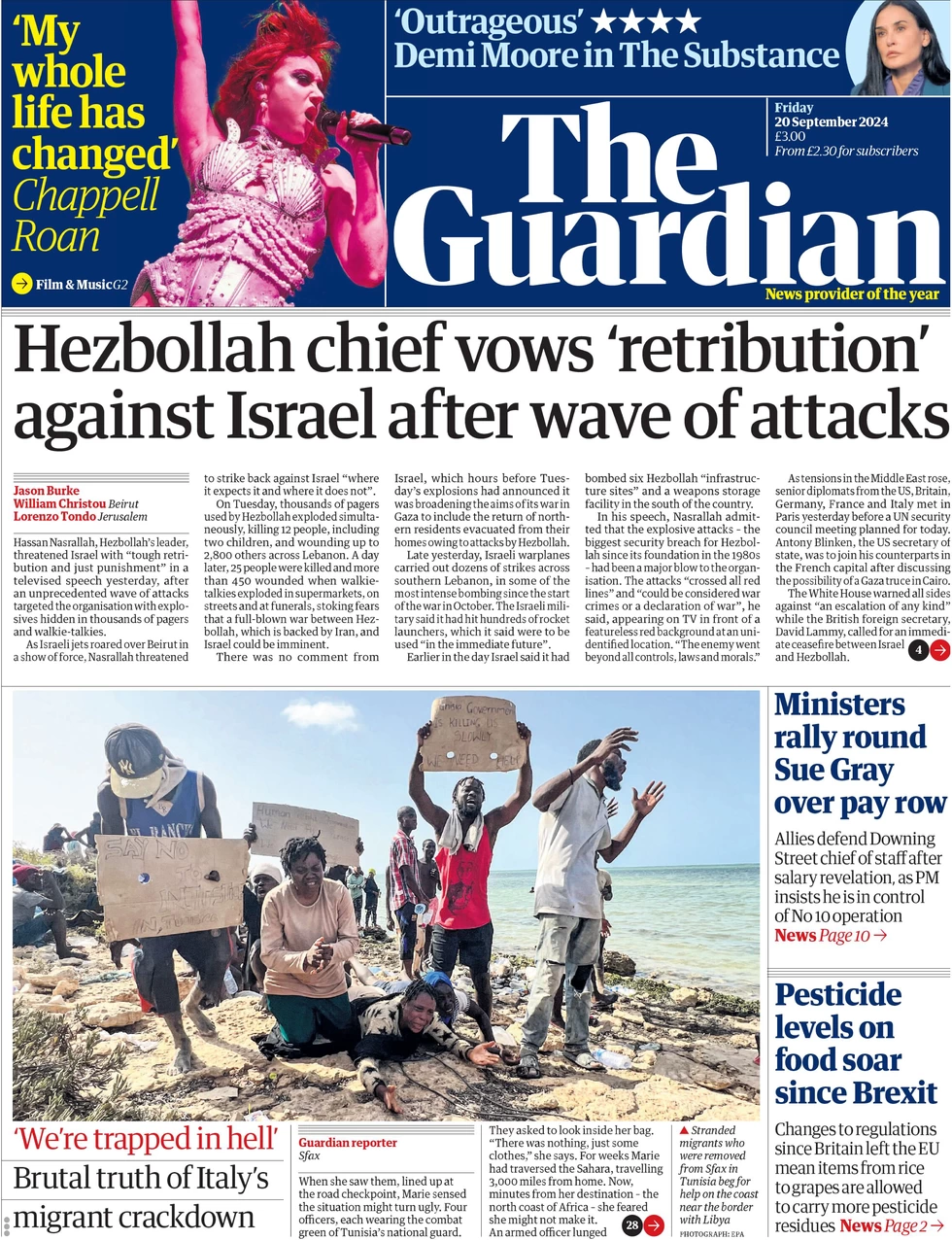 The Guardian - Hezbollah chief vows ‘retribution’ against Israel after wave of attacks 
