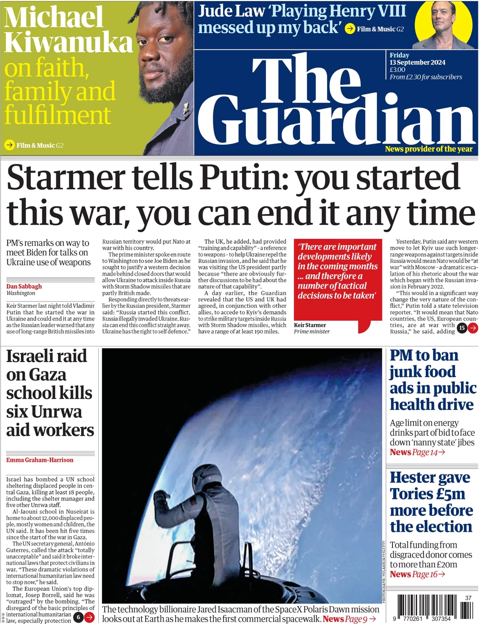 The Guardian - Starmer tells Putin: you started this war, you can end it any time 
