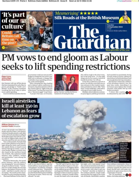 The Guardian – PM vows to end gloom as Labour seeks to lift spreading restrictions 