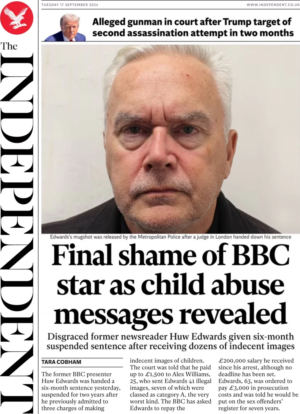 The Independent - Final shame of BBC star as child abuse messages revealed 
