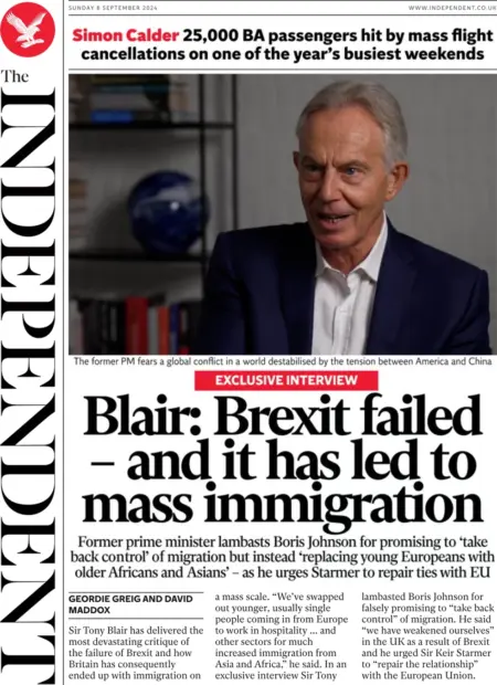 The Independent – Brexit failure led to mass immigration – Blair 