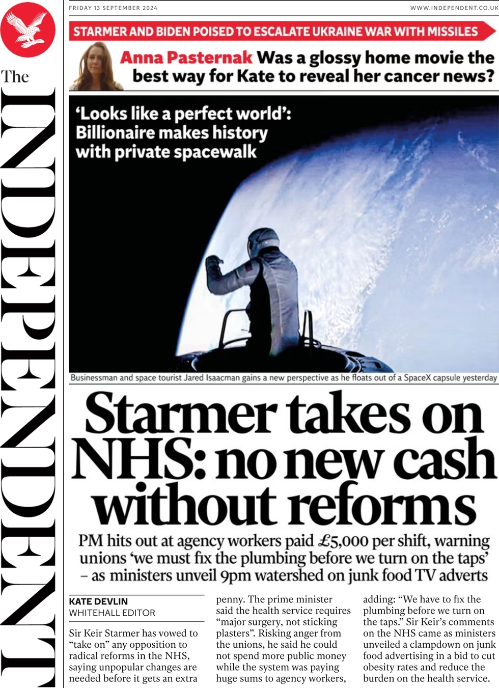 The Independent - Starmer takes on NHS: no new cash without reforms 
