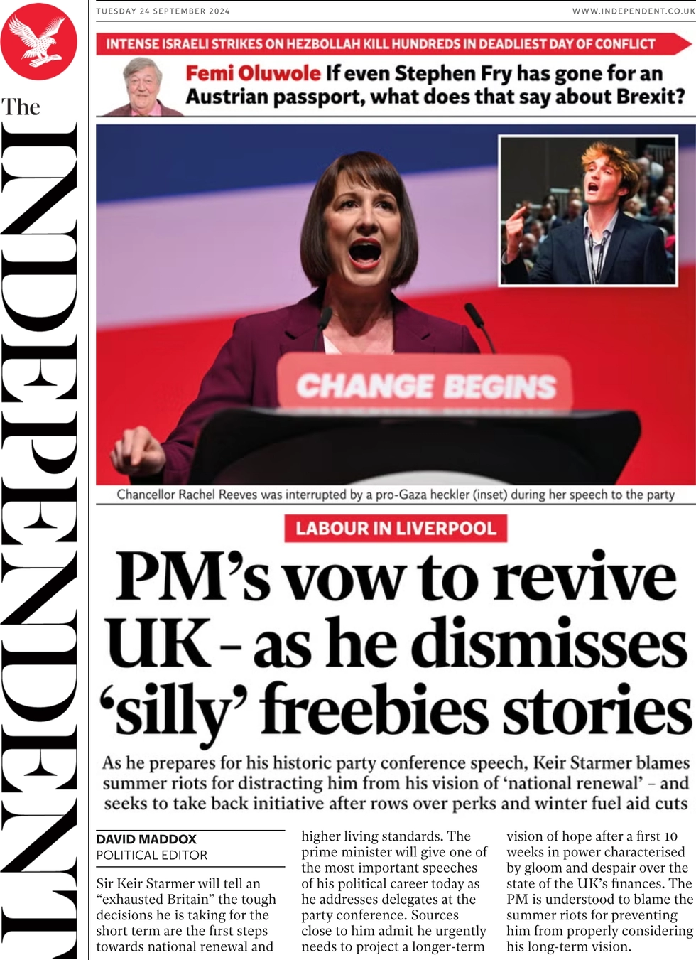 The Independent - PM’s vow to revive UK - as he dismisses ‘silly’ freebies stories 
