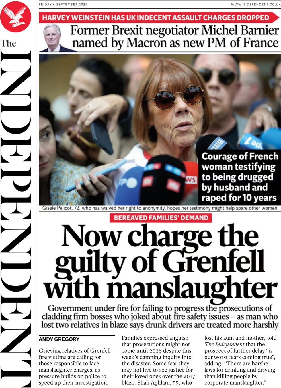 The Independent - Now charge the guilty of Grenfell with manslaughter 
