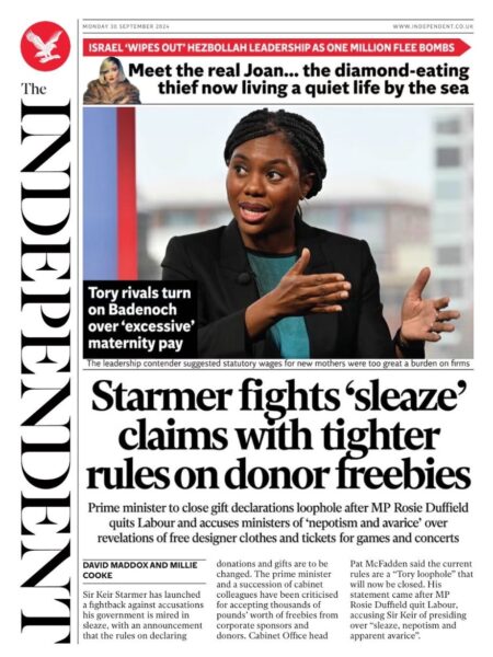 The Independent – Starmer fights sleaze claims with tighter rules on donor freebies