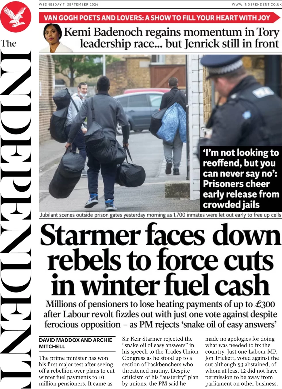 The Independent - Starmer faces down rebels to force cuts in winter fuel clash 
