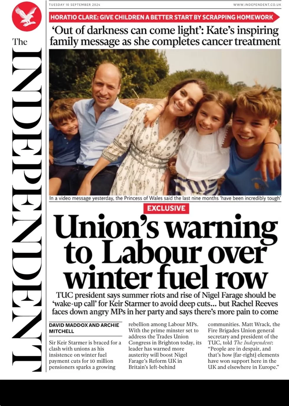 The Independent - Union’s warning to Labour over winter fuel row 
