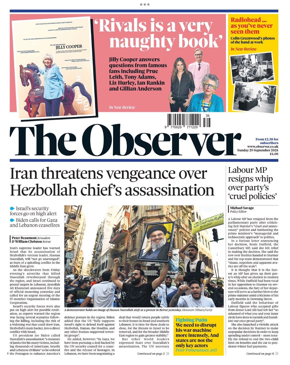 The Observer - Iran threatens vengeance over Hezbollah chief’s assassination 
