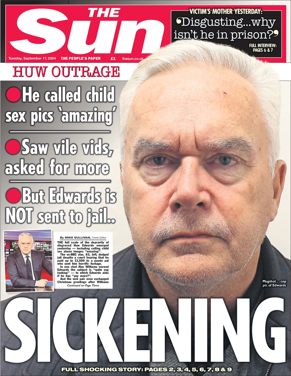 The Sun - Huw outrage: Sickening