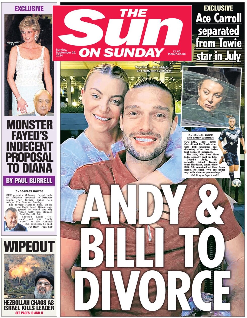 The Sun on Sunday - Andy and Billie to divorce 
