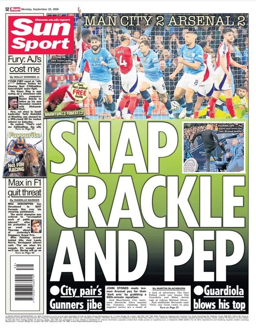 Sun Sport - Man City 2 Arsenal 2: Snap, crackle and Pep 
