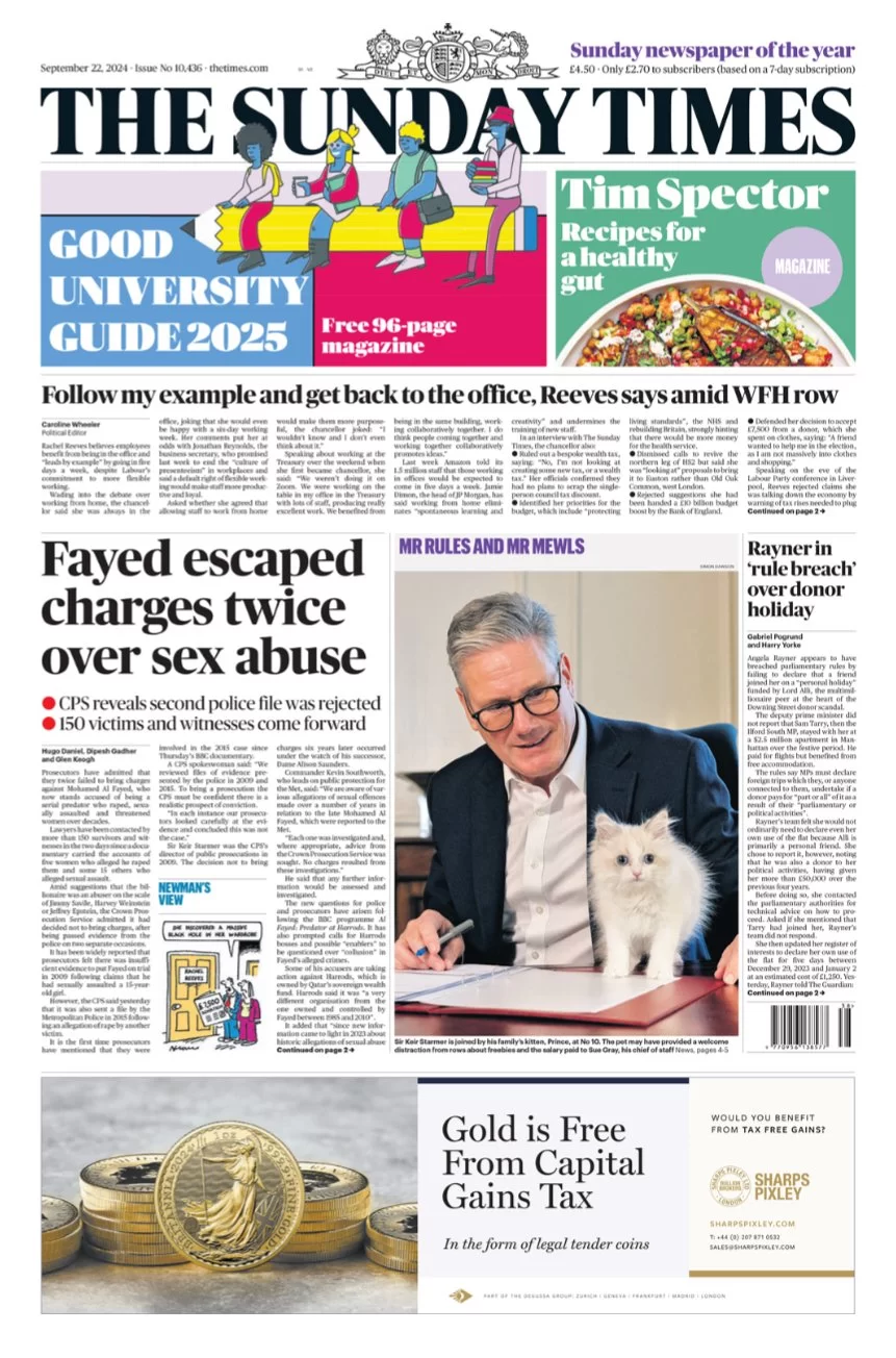 The Sunday Times - Fayed escaped charges twice over sex abuse 
