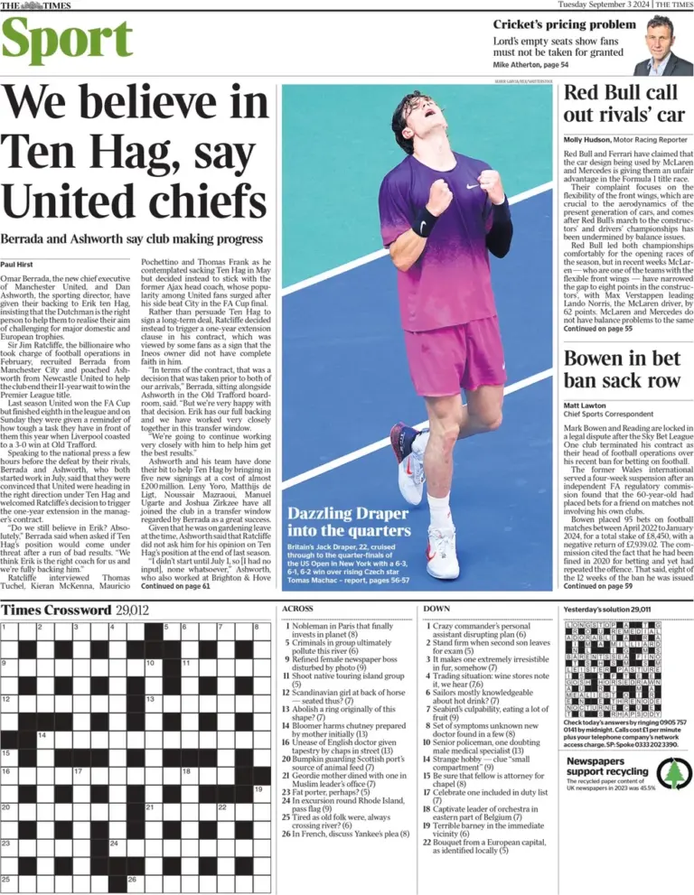 Times Sport - We believe in Ten Hag, say United chiefs