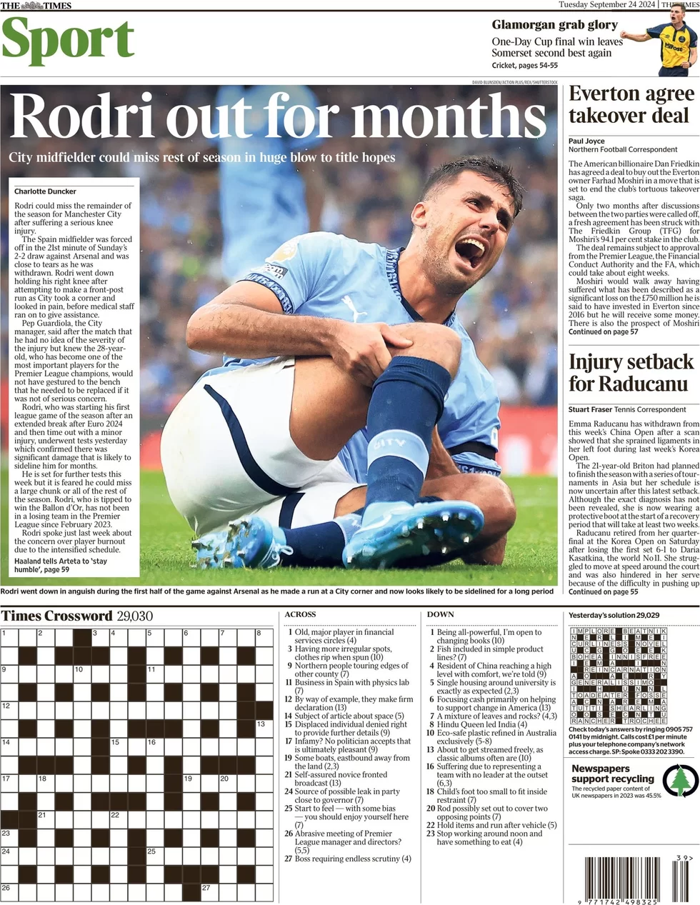 Times Sport - Rodri out for months 