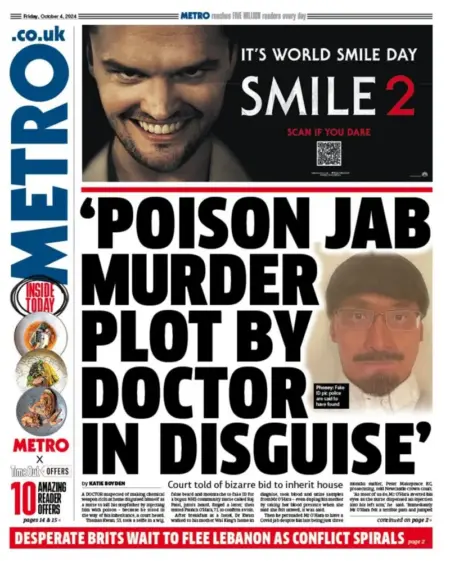 Metro – ‘Poison jab murder plot by doctor in disguise’ 