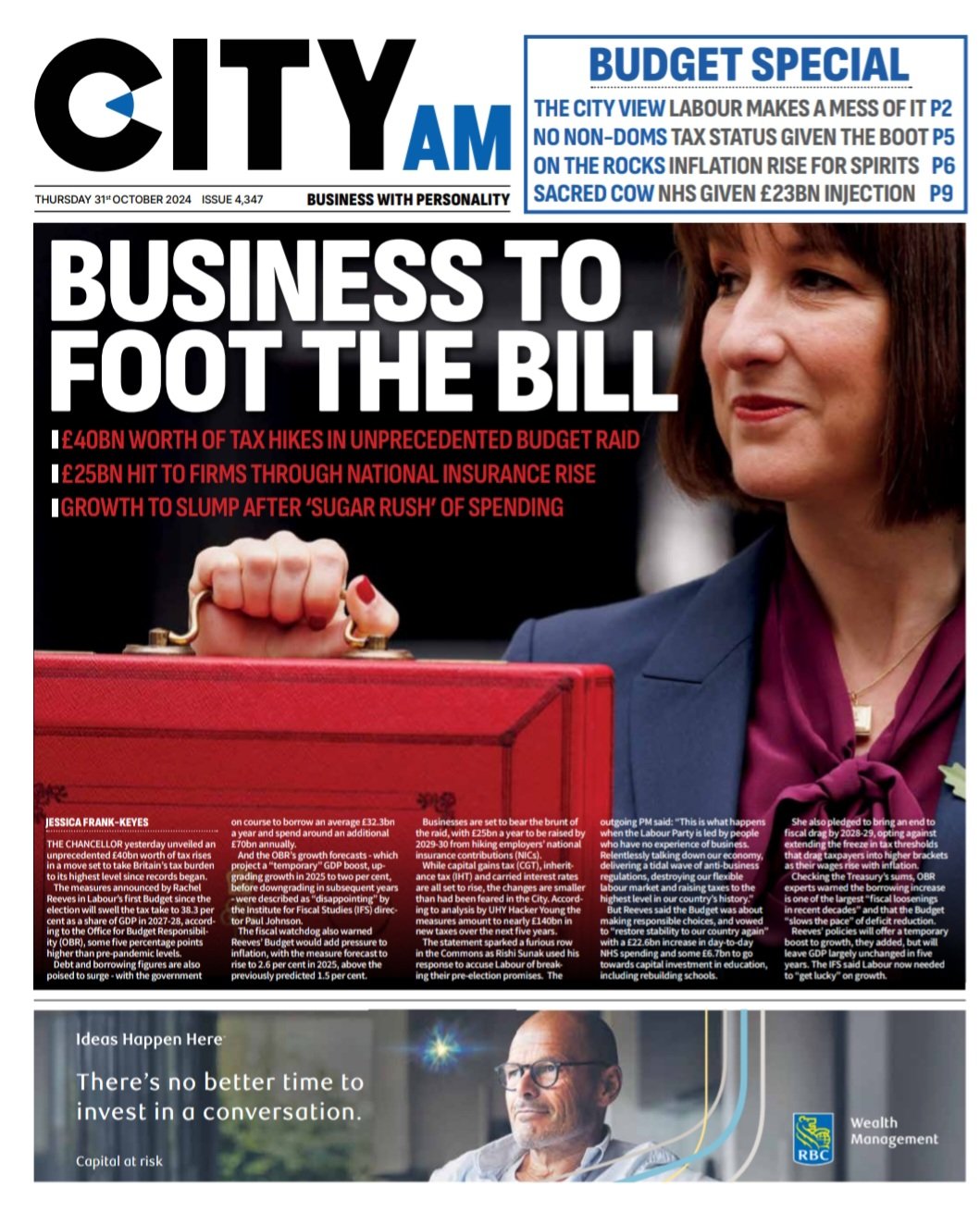 CITY AM - Business to foot the bill