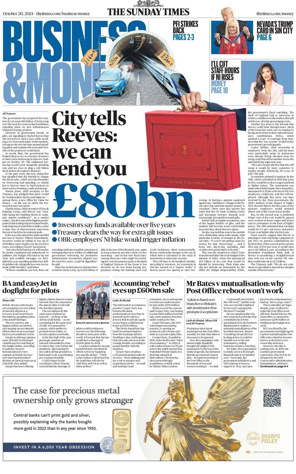 Business & Money - City tells Reeves: We can lend you £80bn 
