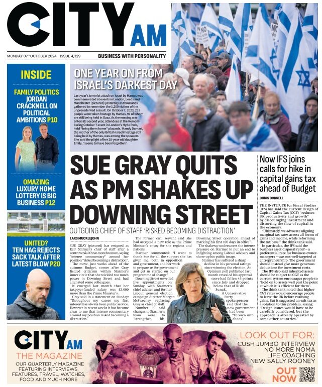 CITY AM - Sue Gray quits as PM shakes up Downing Street 
