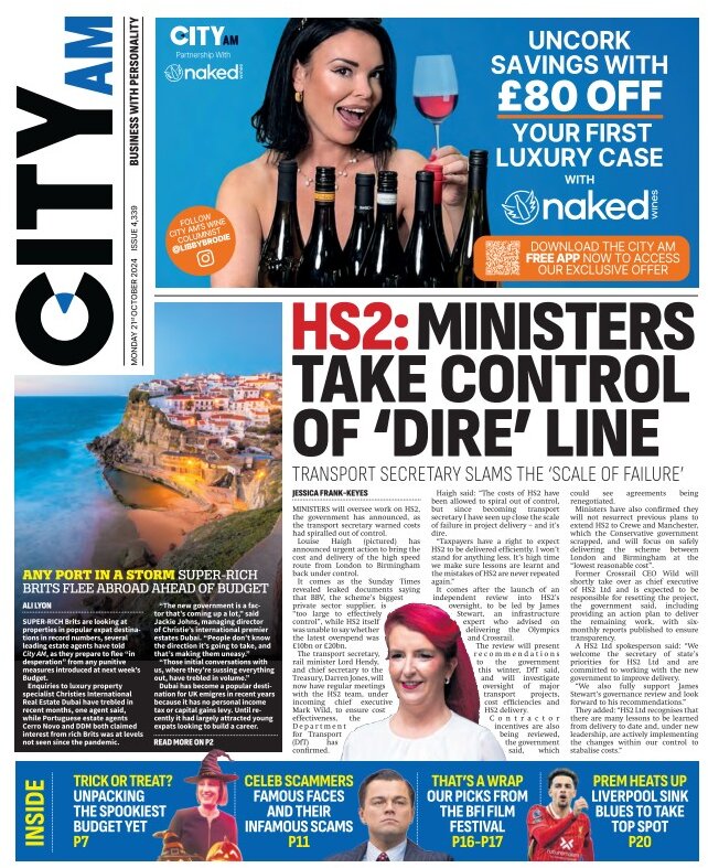 CITY AM - HS2: Ministers take control of dire line
