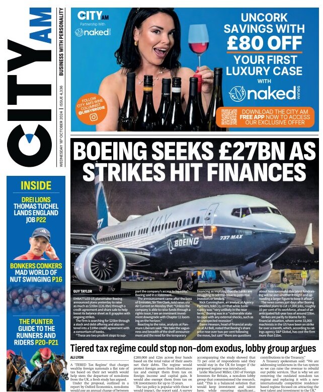 CITY AM - Boeing seeks £27bn as strikes hit finances
