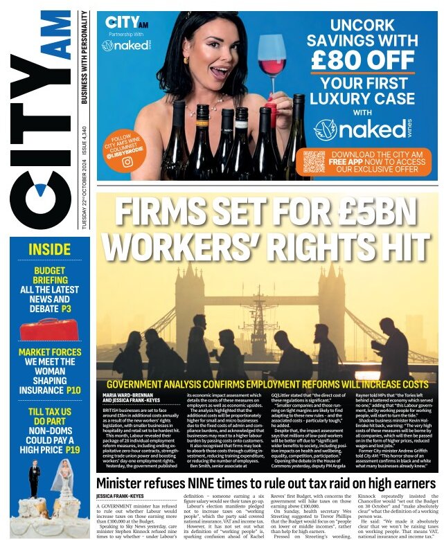 CITY AM - Firms set for £5bn workers’ rights hit 
