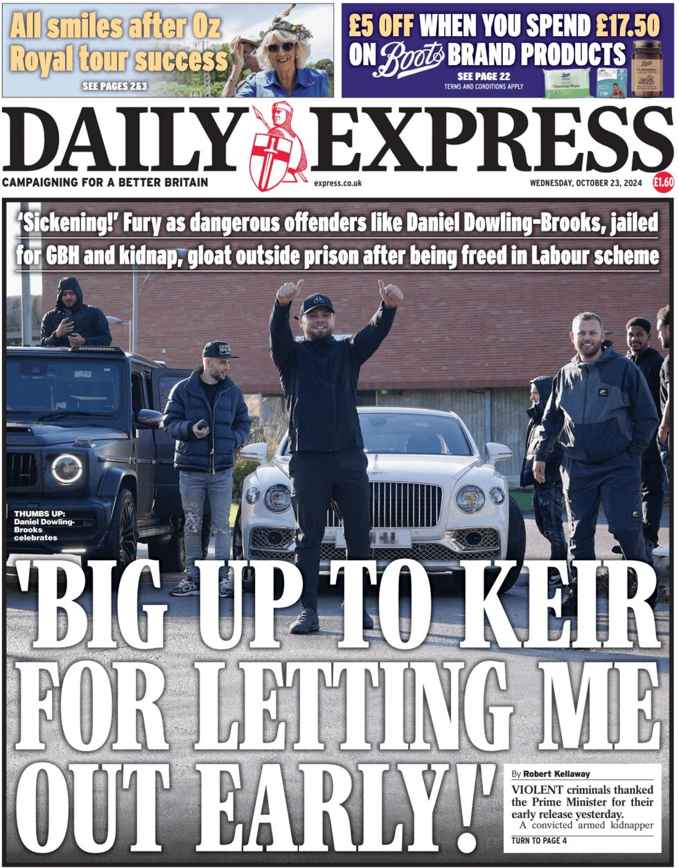 Daily Express - ‘Big up Keir for letting me out early’ 
