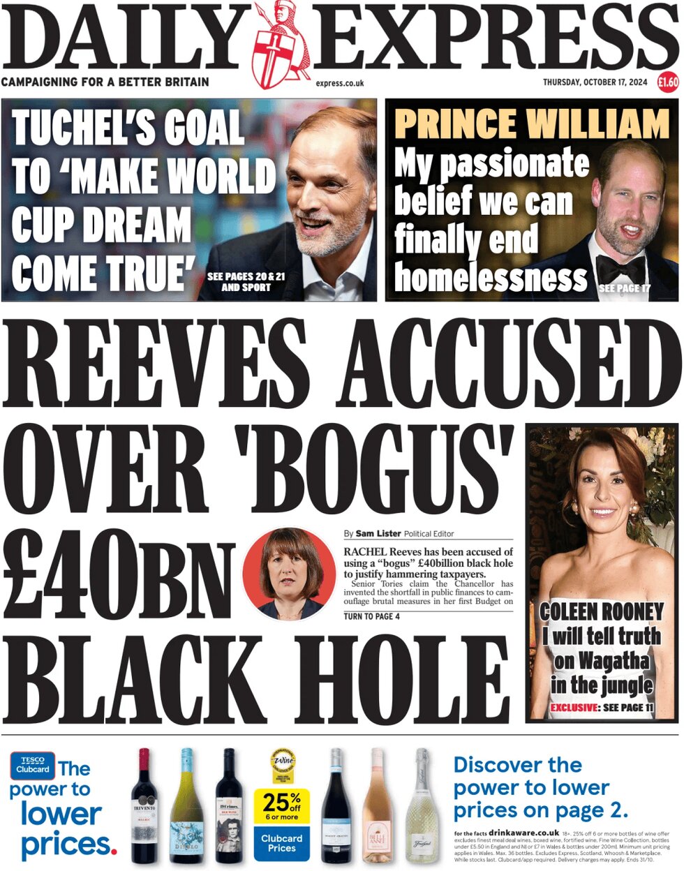 Daily Express - Reeves accused over bogus £40bn black hole 