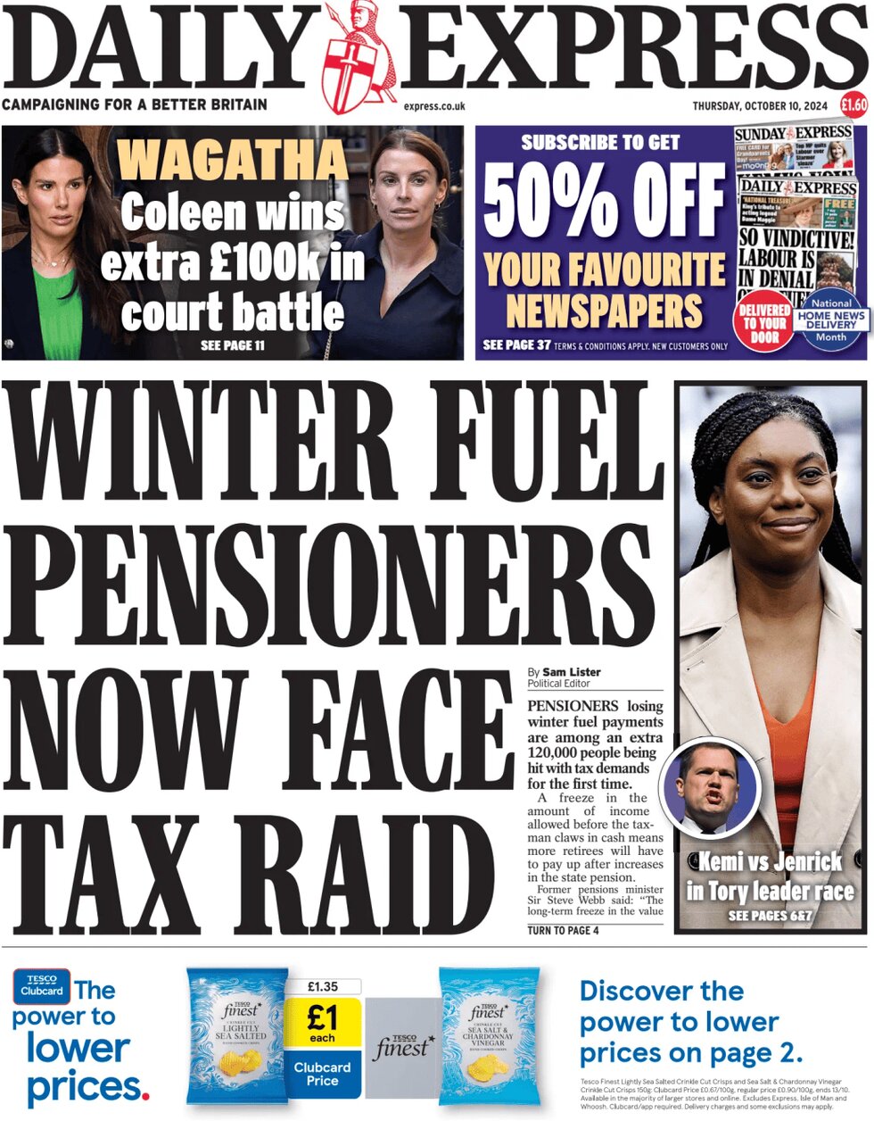 Daily Express - Winter fuel pensioners now face tax raid 