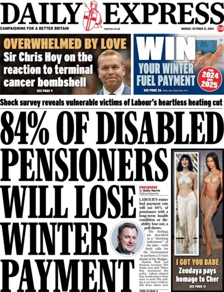 Daily Express – 84% of disabled pensioners will lose winter fuel payment