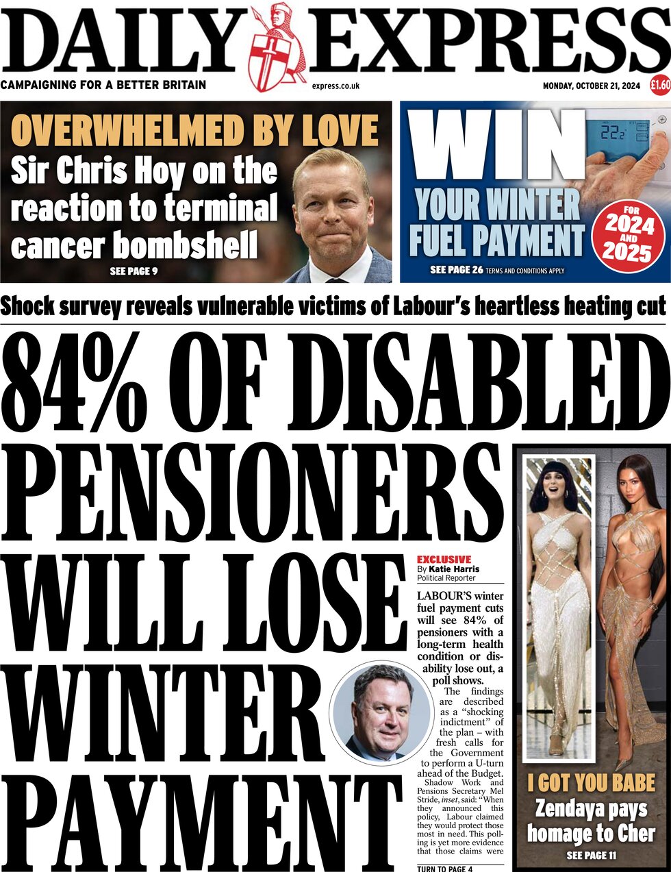 Daily Express - 84% of disabled pensioners will lose winter fuel payment
