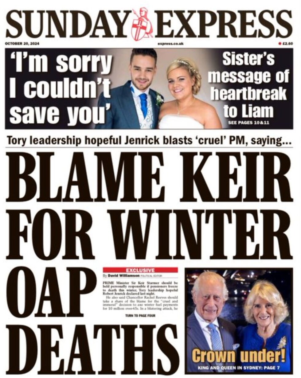 Sunday Express - Blame Keir for winter OAP deaths 
