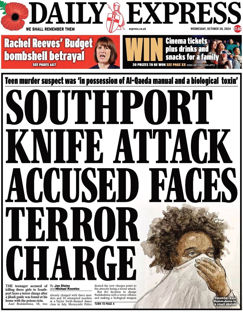 Daily Express - Southport knife attack accused faces terror charges 
