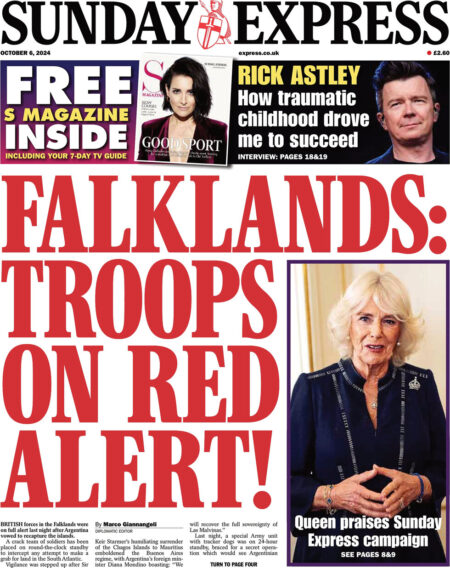 Sunday Express - Falklands: troops on red alert