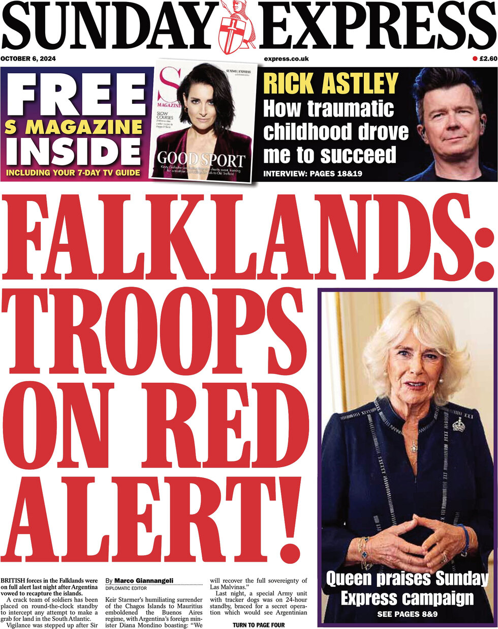 Sunday Express - Falklands: troops on red alert 
