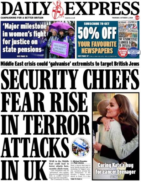 Daily Express - Security chiefs fear rise in terror attacks in the UK