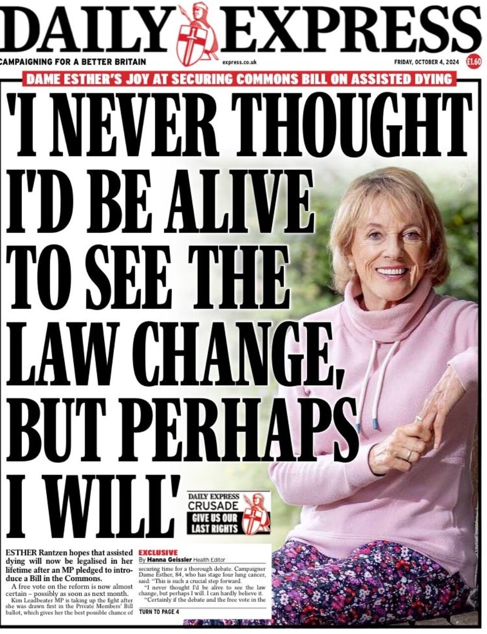 Daily Express - Dame Ester: I never thought I’d be alive to see the law change … but perhaps I will 