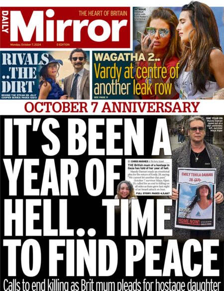 Daily Mirror – October 7 anniversary: It’s been a year of hell … time to find peace 