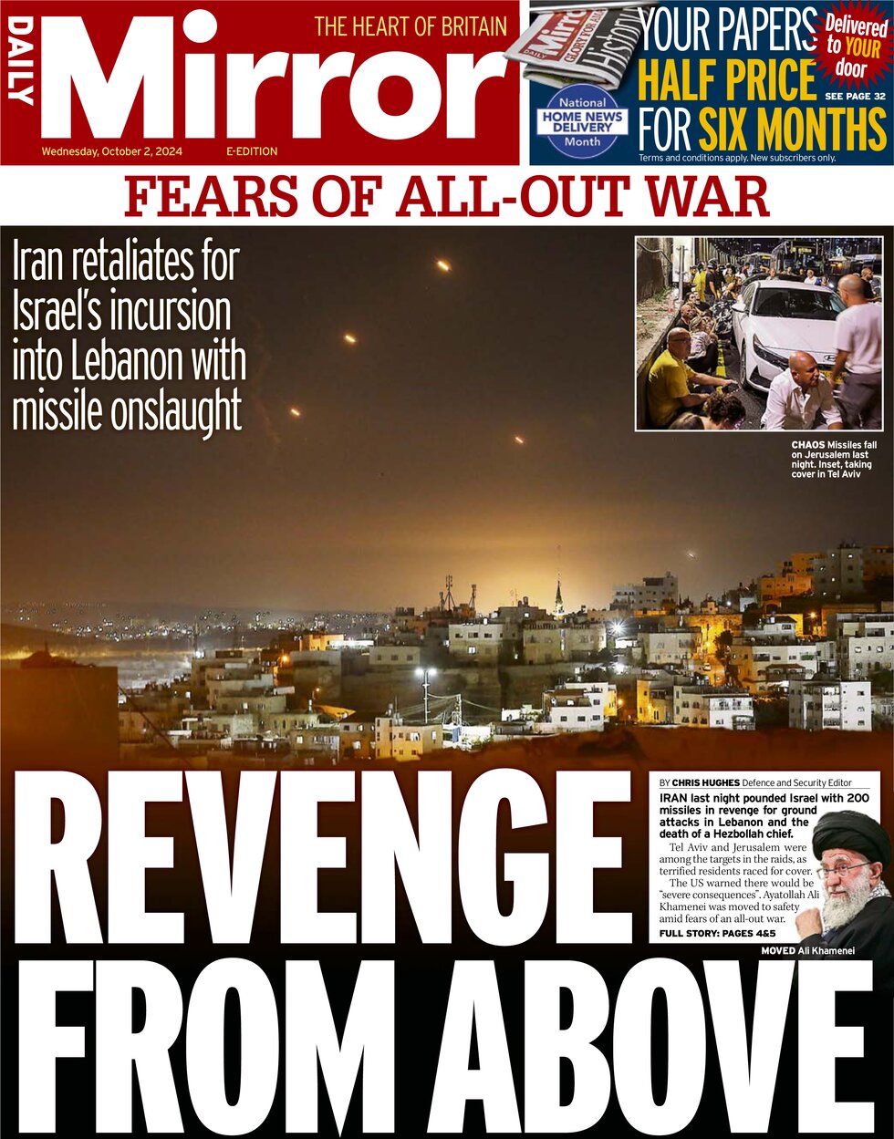 Daily Mirror - Fears of an all-out war: Revenge from above 
