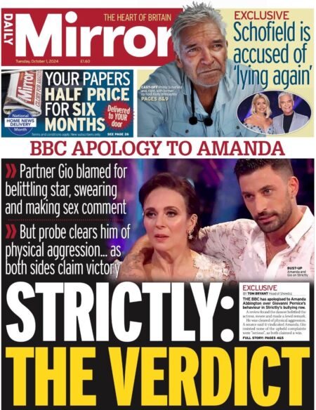 Daily Mirror – BBC apology to Amanda: Strictly: The verdict 