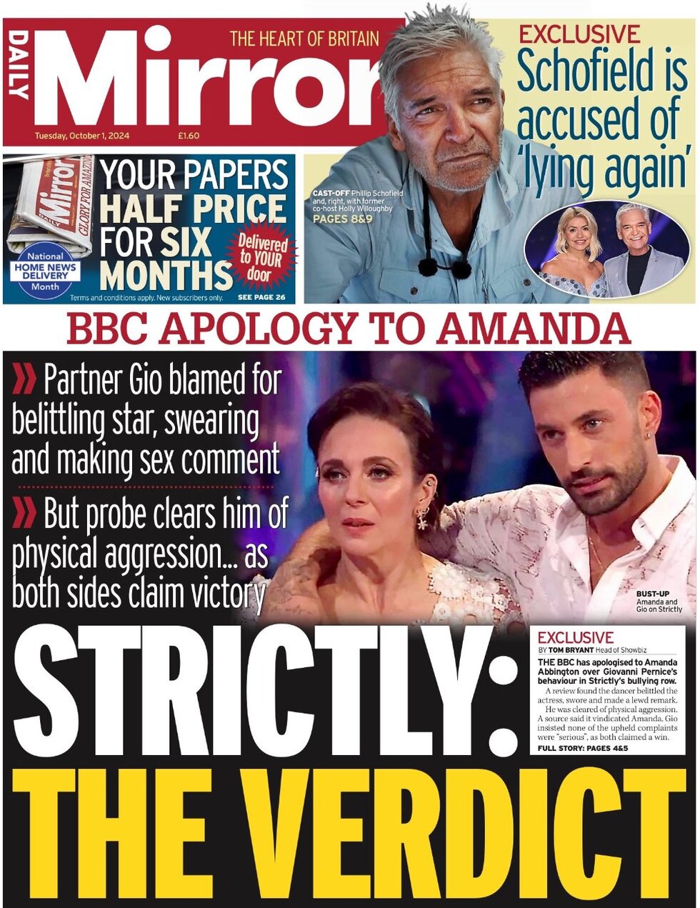 Daily Mirror - BBC apology to Amanda: Strictly: The verdict 
