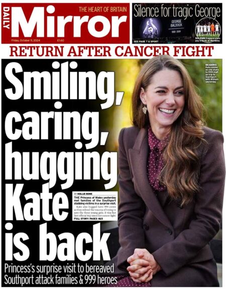 Daily Mirror – Princess Kate returns after cancer fight