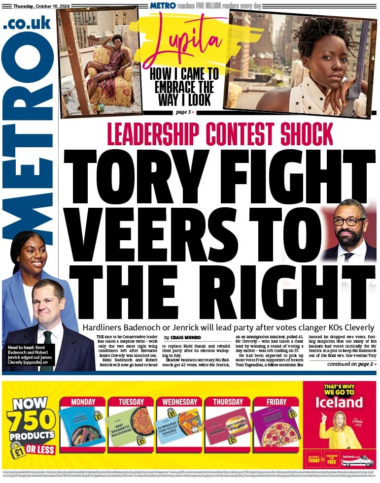 Metro - Tory fight veers to the right 