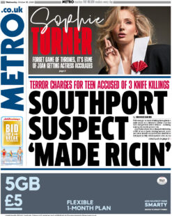 Metro – Southport suspect ‘made ricin’ 