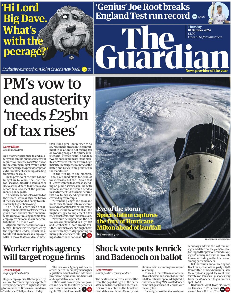 The Guardian - PM's vow to end austerity needs £25bn of tax rises 