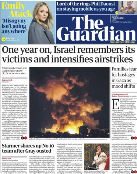 The Guardian – One year on, Israel remembers its victims and intensifies airstrikes