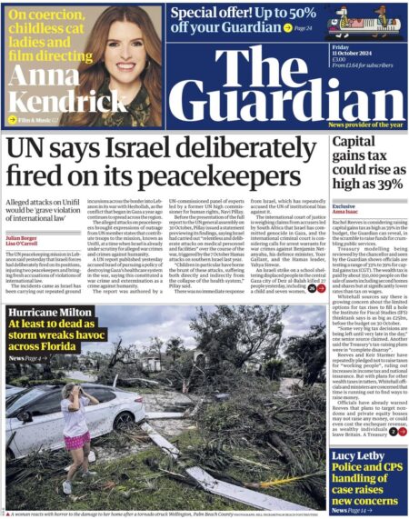 The Guardian – UN says Israel deliberately fired on its peacekeepers