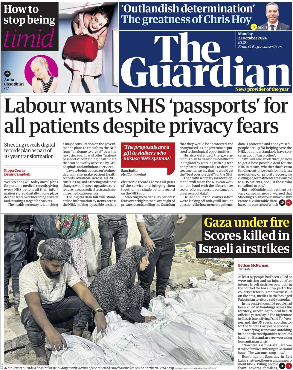 The Guardian - Labour wants NHS ‘passports’ for all patients despite privacy fears 
