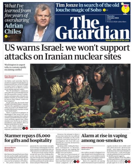 The Guardian- US warns Israel: we won’t support attacks on Iranian nuclear sites